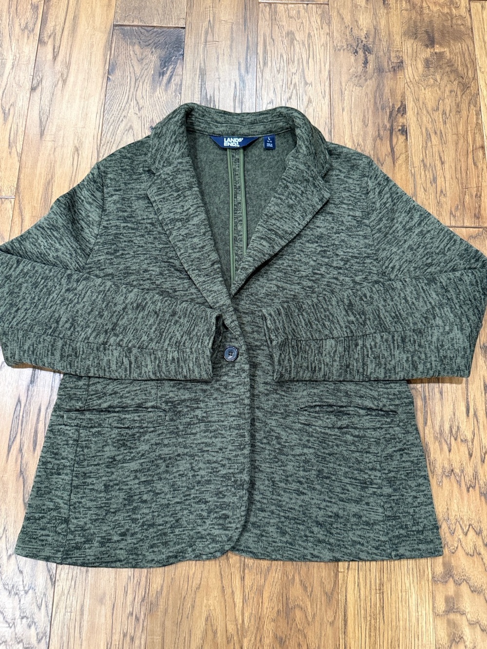 Lands’ End Women’s Green Marled fleece lined blazer jacket size L